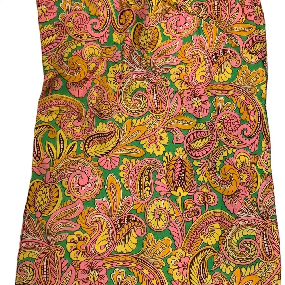 Vintage Sally Gee Green & Pink Paisley Silk Infinity Scarf - Picture 2 of 7